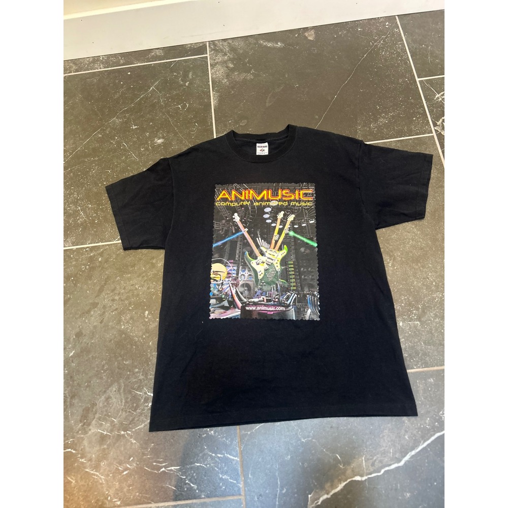 Vintage Animusic Computer Animated Music T-Shirt Jerzees Heavyweight XL Black